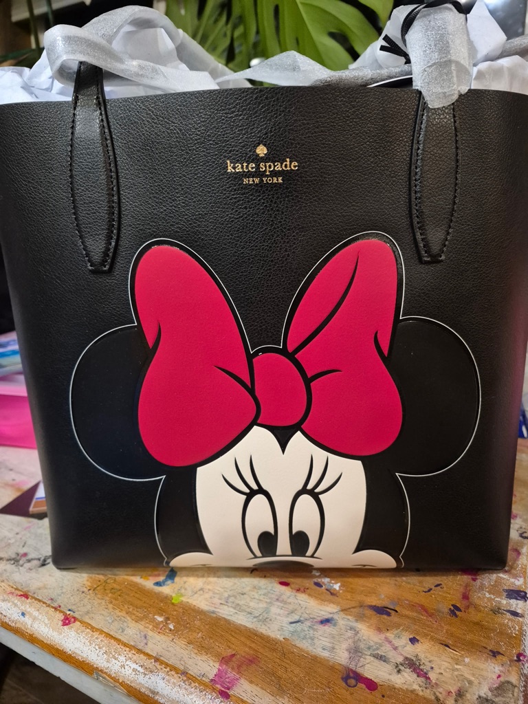 Kate Spade Black Tote With Pink Minnie Bow Graphic